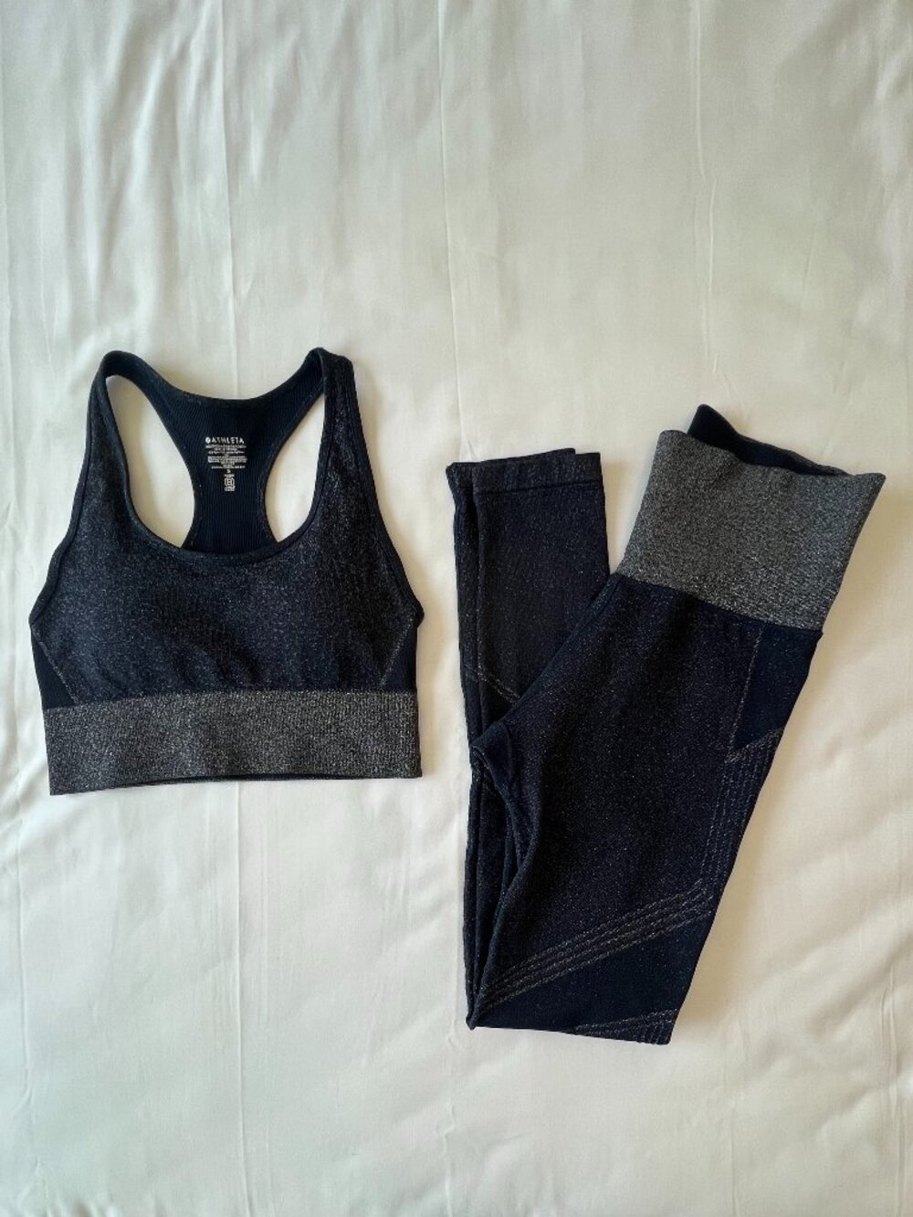 Athleta Navy Blue Silver Sparkle Twilight Leggings & Bra Set Size Small